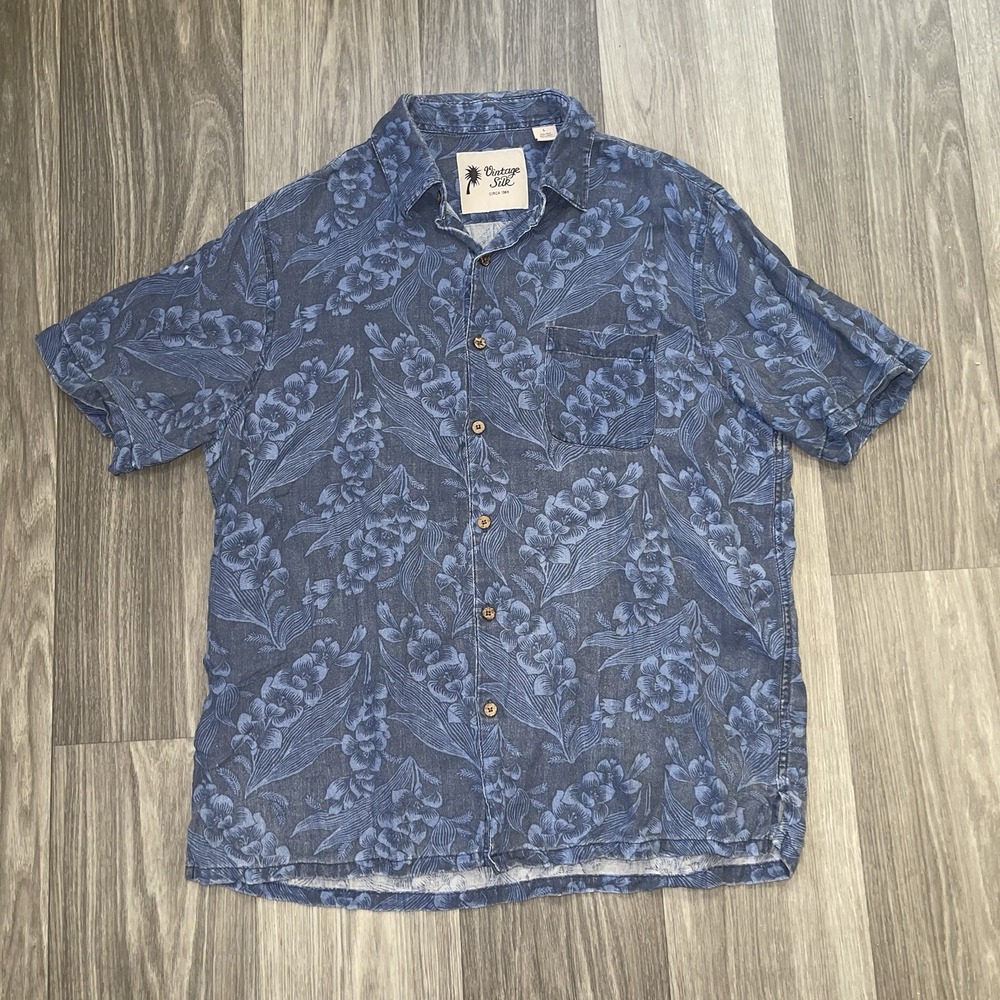 Vintage Silk Men's Large Floral Collared Button Down Silk/ Linen Blend